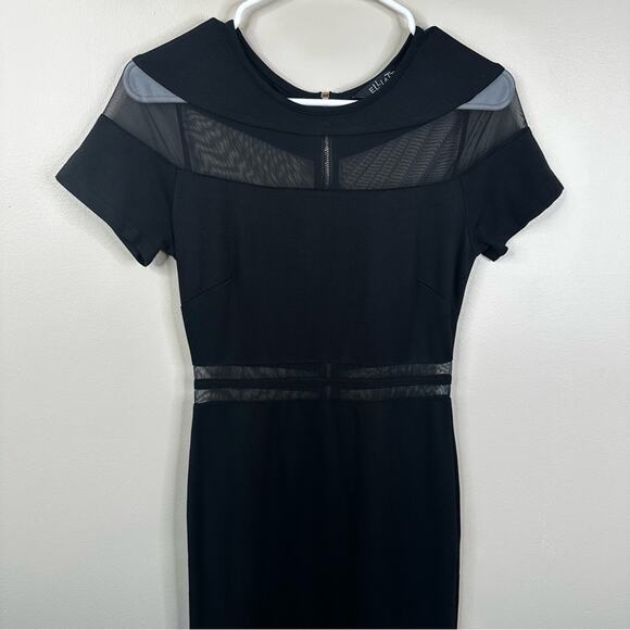 Elliatt Dress Women’s Small Black Mesh Striped Short Sleeve Bodycon Maxi - Picture 5 of 12